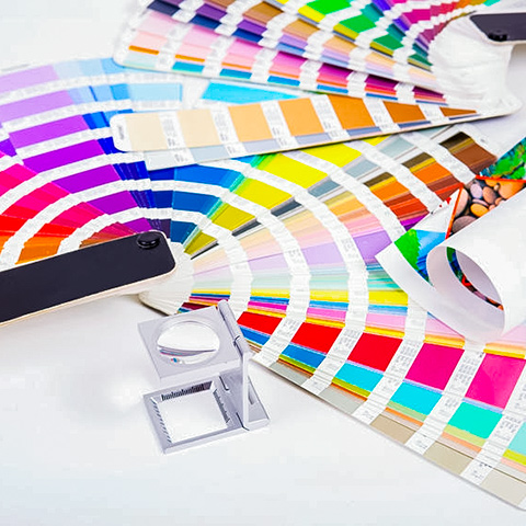 Quality control tools - Pantone swatches, loupe and proofs